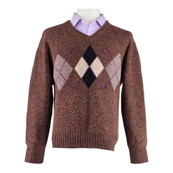 Cattivo Other - Ivy Heritage Cattivo Argyle Shetland Wool Sweater Men XL Brown Purple Vintage...